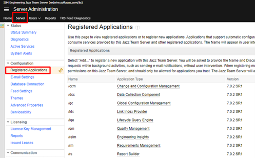 Registered applications is under the configuration settings, it is the first in line